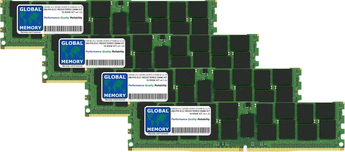 Kit di Memoria RAM DDR4 da 128 GB (4 x 32 GB) 2133 MHz PC4-17000 288-PIN ECC REGISTRATA DIMM (RDIMM) Compatibile con Server/Workstation/schede Madri (Non per PC*) (Kit Chip a 8 ranghi)