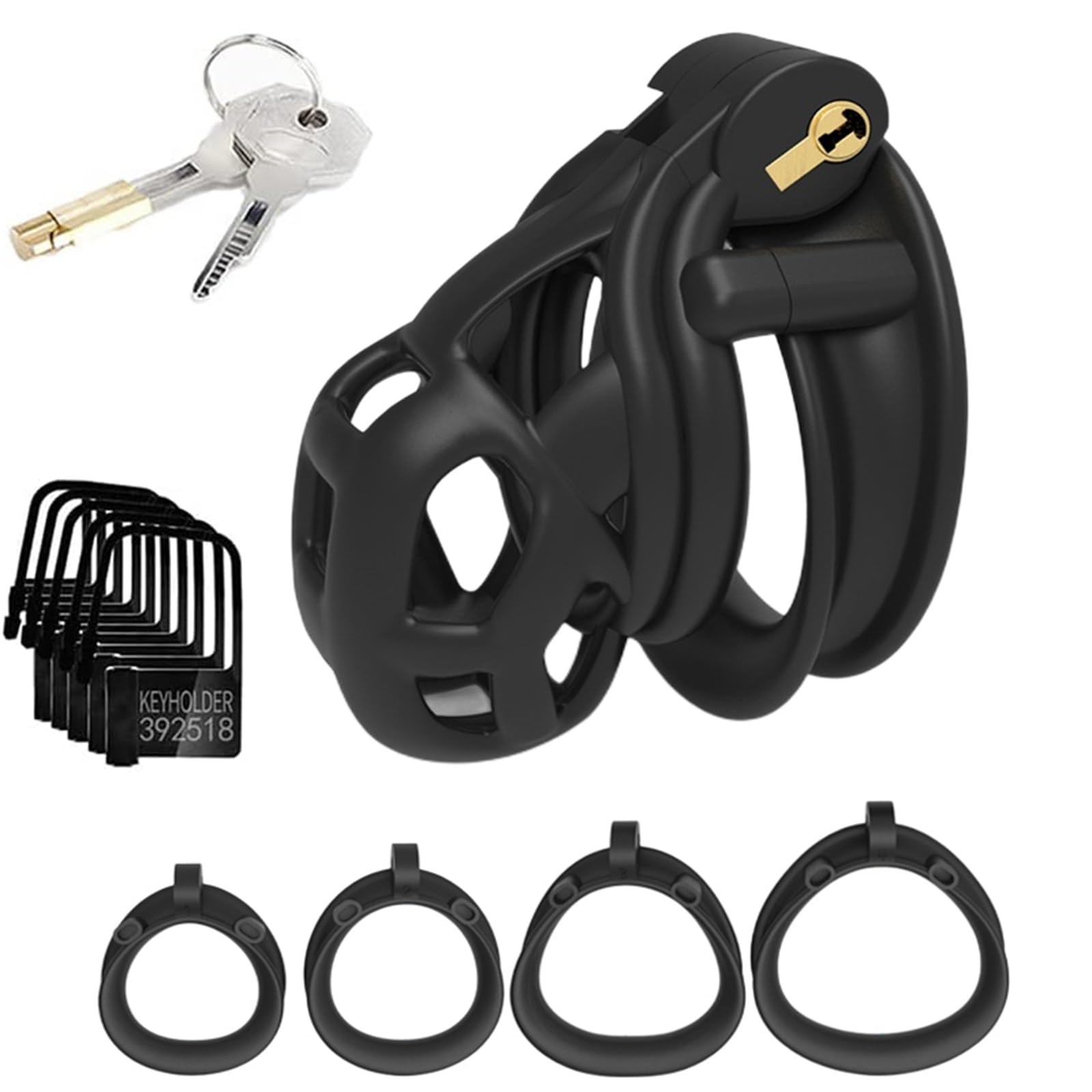 Cinturón de castidad for hombres, jaula de pene ventilada con 4 anillos for el pene, cerradura invisible, juego de jaula de castidad for bondage, sexo for hombres y parejas.(S)