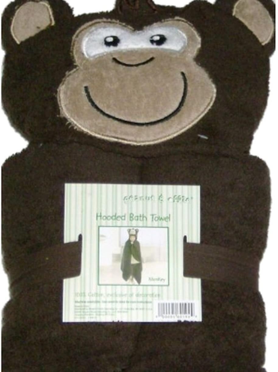 Peanut & Ollie Hooded Monkey Bath Towel Child Size 100% Cotton Brown Gorillia