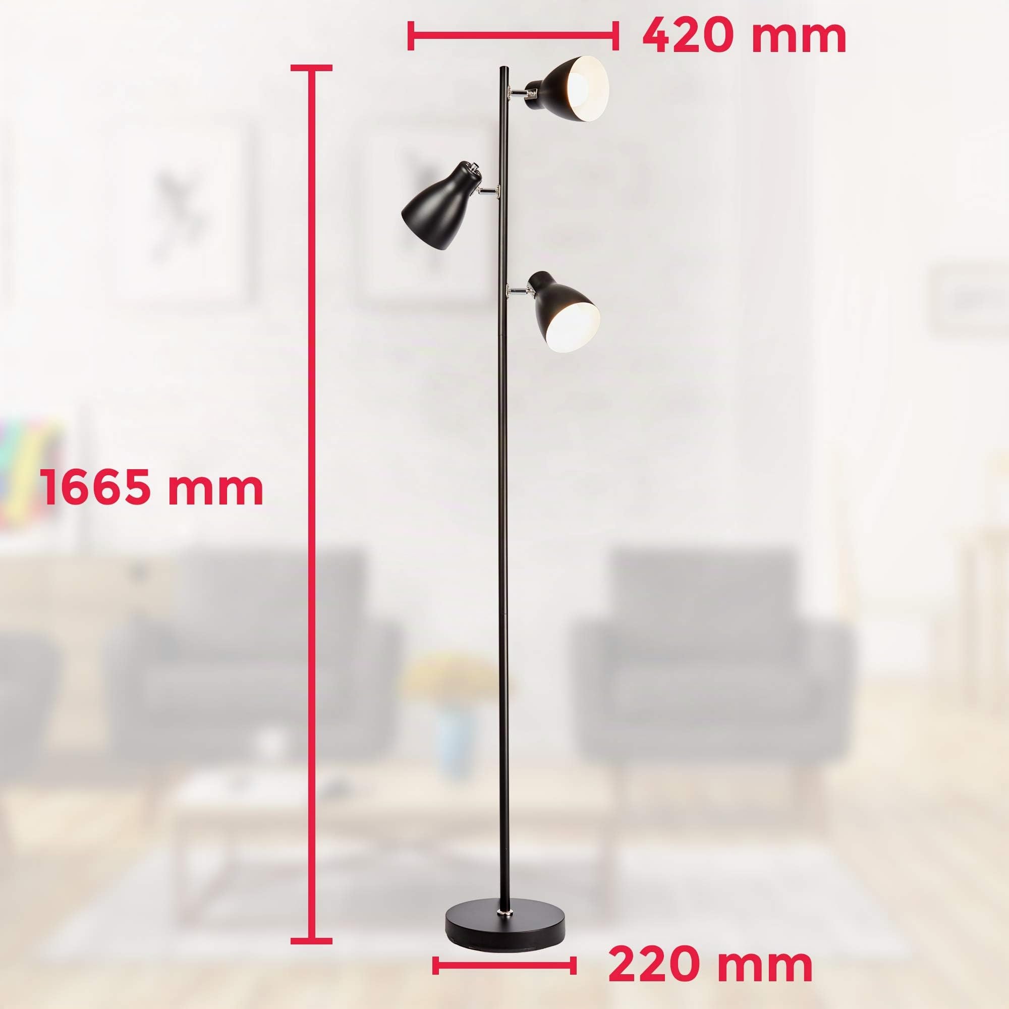 B.K.Licht Lampada da terra salotto retro, Lampade da terra a Stelo, altezza 166cm, Piantana Lampada da terra, interruttore a pedale, Lampada Camera da letto, adatta per lampadine E27, bianco e nero