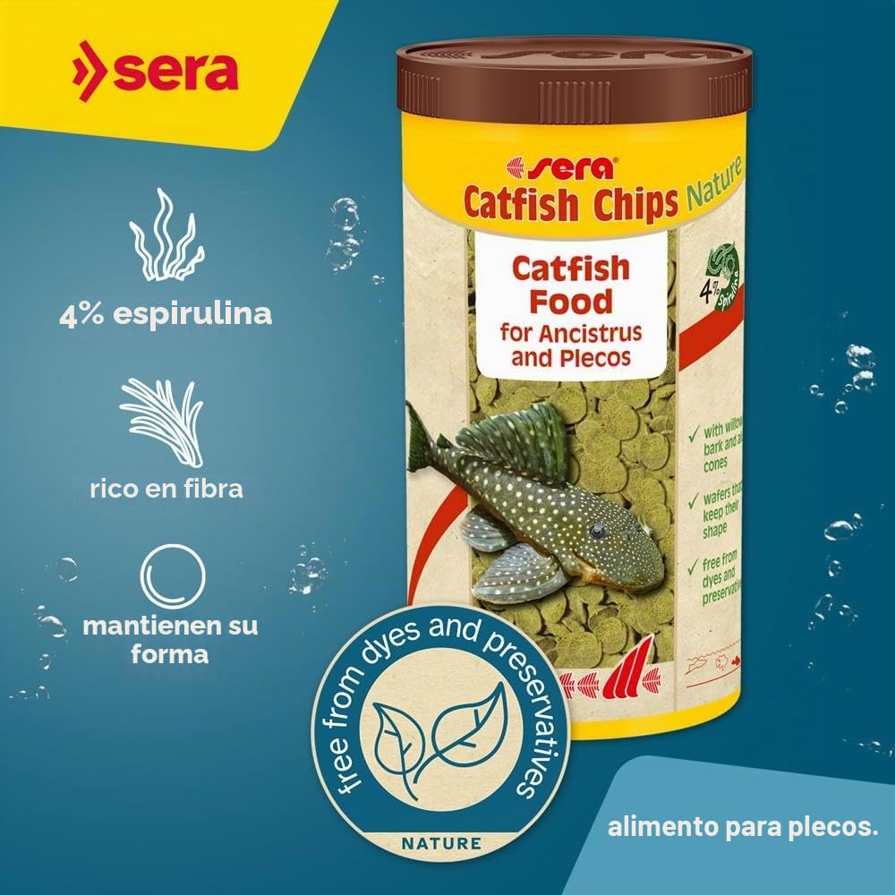 Sera pleco Chips 1 L (380 g) | alimento Principal para ancistrus y loricáridos | Chips Que se Hunden rápidamente para siluriformes raspadores y succionadores | con Fibras para una digestión Sana