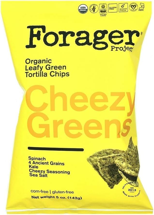 Forager New Gluten Free Corn Free Organic Tortilla Chips 5oz (Cheezy Green, 6 Pack)