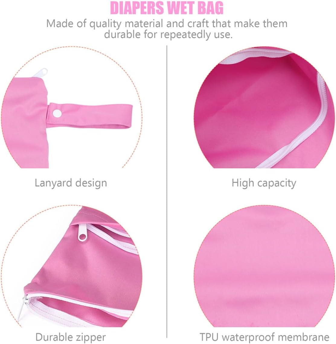 GARVALON Waterproof Diaper Wet Bags with Double Zipper, 2pcs Cloth Diaper Storage Pouches for Travel and Daycare, Portable Multi-function Wet Bag for Diapering