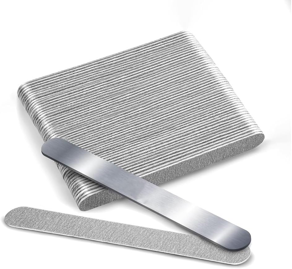 Professional Russian Manicure Replaceable Emery Boards, for Salon, 50 Pcs + 1 Metal Board Set Reusable Peel and Stick Nail Files