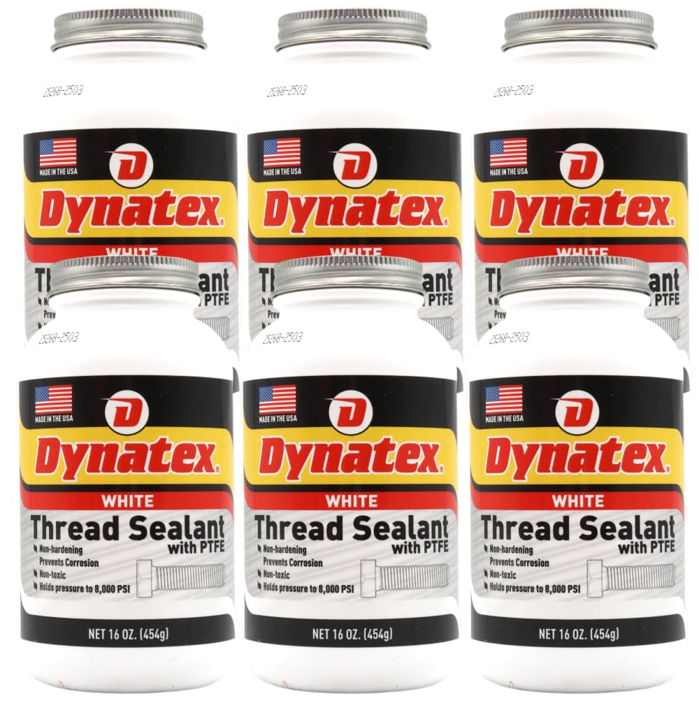 Dynatex Thread Sealant with PTFE 16 oz Bottle - Non-Toxic, Non-Drying, Leak-Proof Seal, No Lead/Graphite, Ideal for Pipe Fittings (6-Pack)