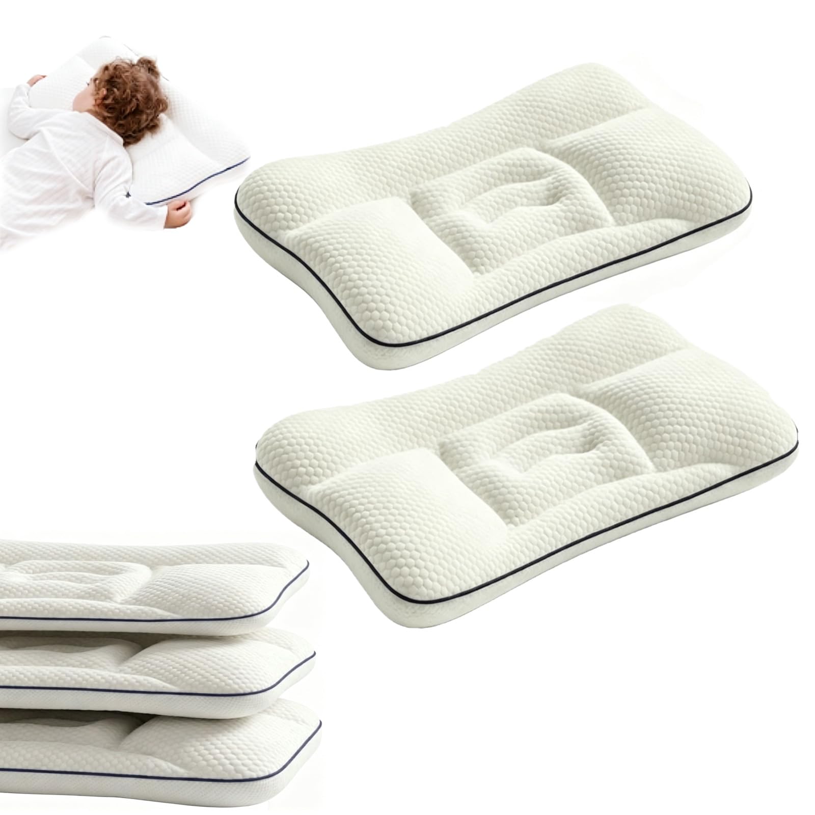 Needo Kids Pillow, Washable Repeatedly Posture Kids Pillow, Breathable Partitionedpillow, Spine Protection, Suitable for All Sleeping Positions, Back, Side, And Stomach (H3,2)