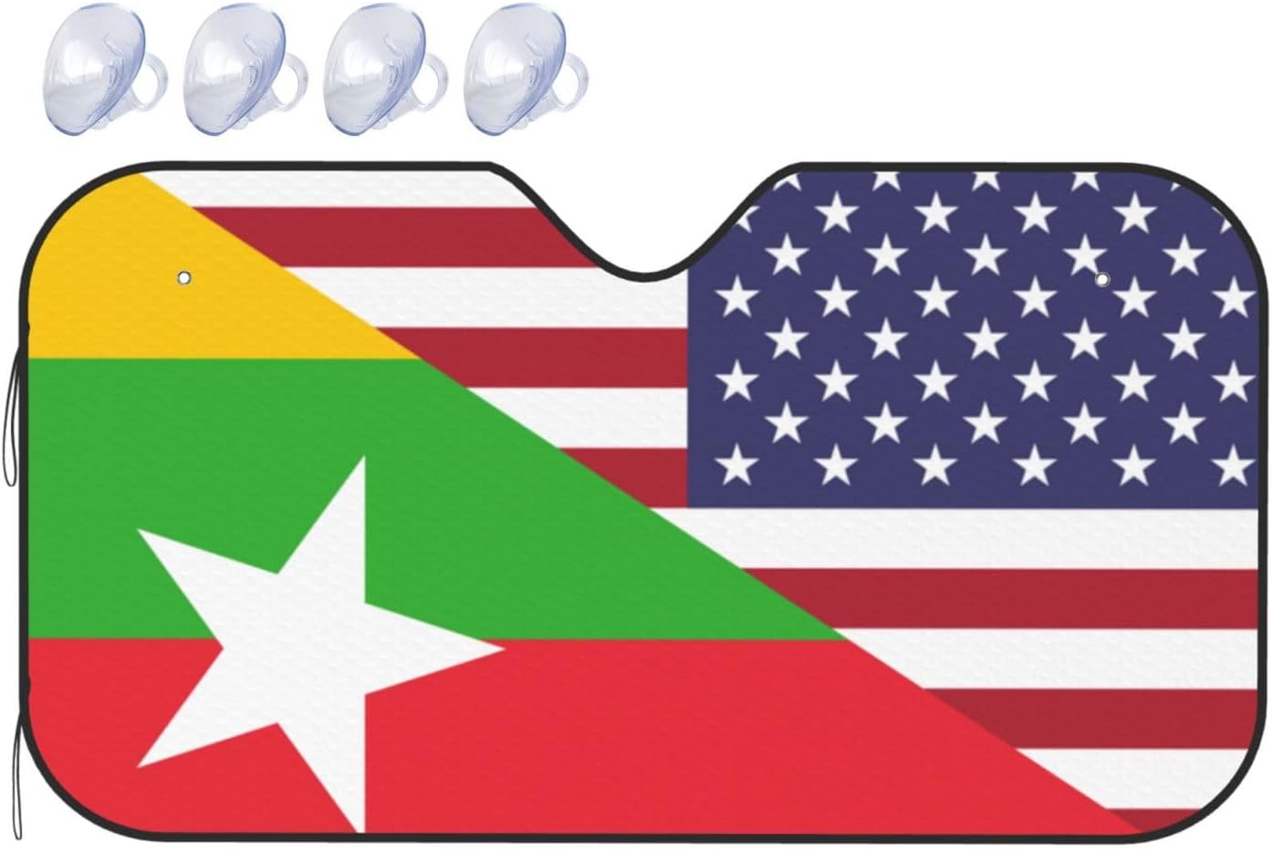 America Myanmar Friendship Flag Foldable Car Windshield Sunshade Blocks Heat and Sun Glare Uv Rays