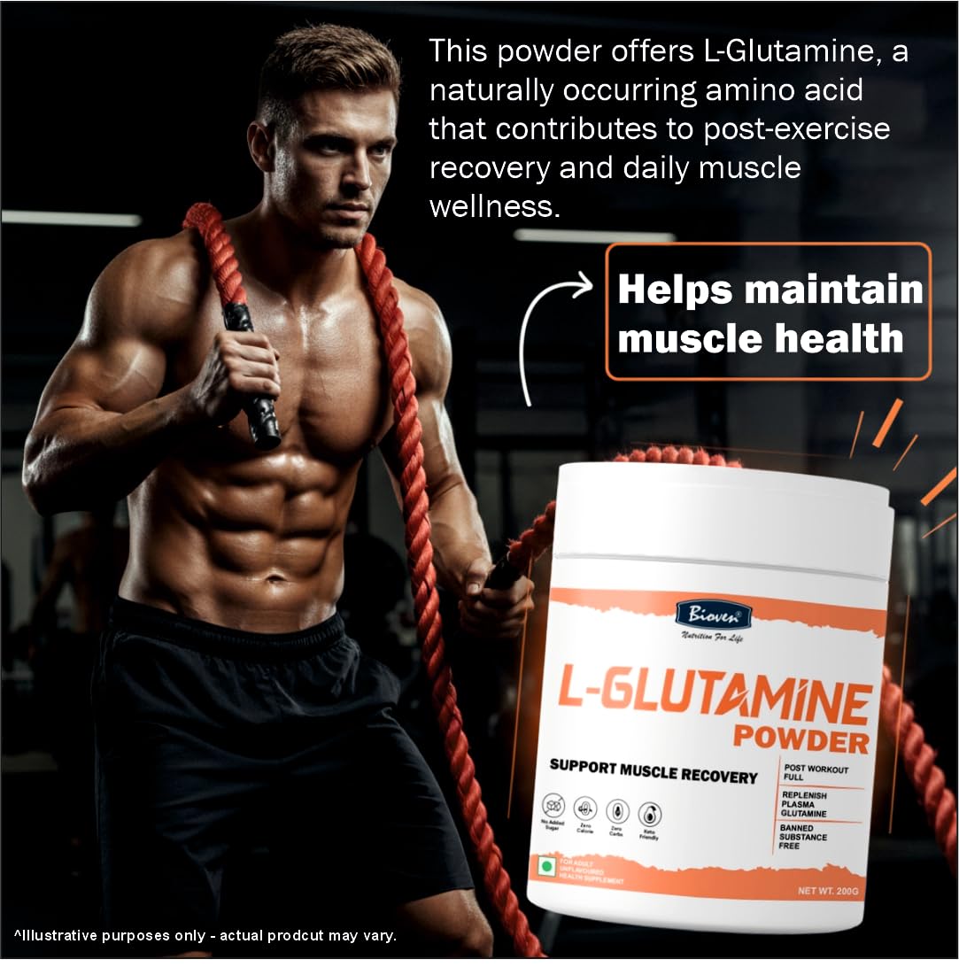 Biovencer L-Glutamine Powder 200g | Amino Acid Supplement for Workout Recovery & Muscle Support | Fitness Nutrition for Adults 2