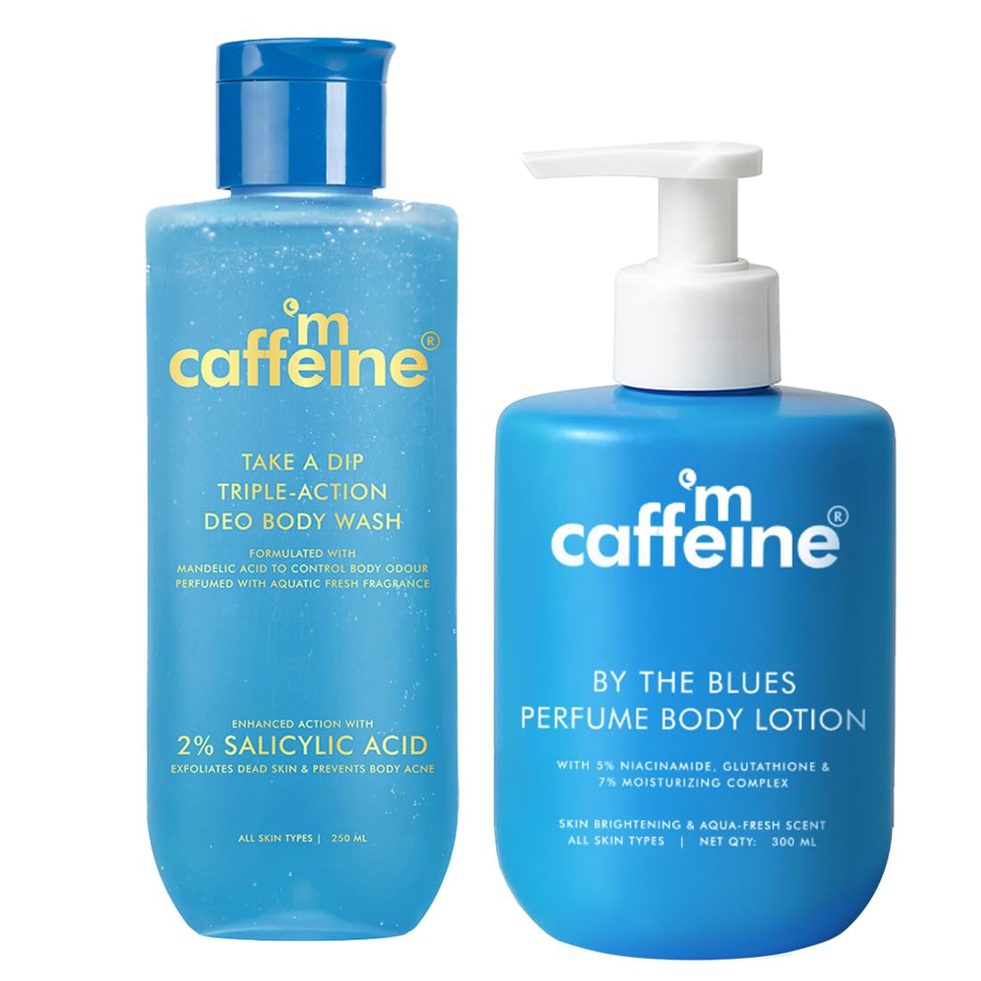 mCaffeine Aquatic Freshness Body Duo | 3-in-1 Perfume Body Wash - Odour Control | 2% Salicylic Acid |By The Blues Perfume Body Lotion | Brightening | Aqua Fresh Fragrance-image-5