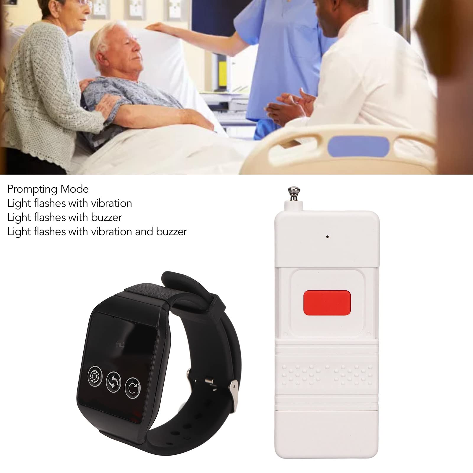 Système D'alerte sans Fil pour Soignant, Téléavertisseur, Infirmière, Appel SOS, avec Lumière de Portée de 1000 M, Flash Lumineux, Buzzer Vibrant, pour Patients âgés et