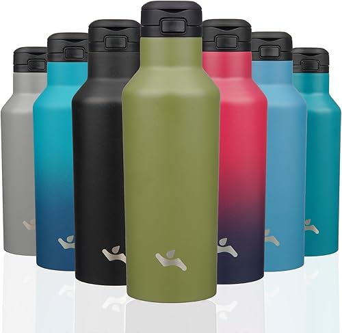 Miniatura 30 de Botella de agua aislada con popote, termo de agua de acero inoxidable de doble pared de 17 onzas con 2 tapas, azul lago Azul lago,Negro,Azul