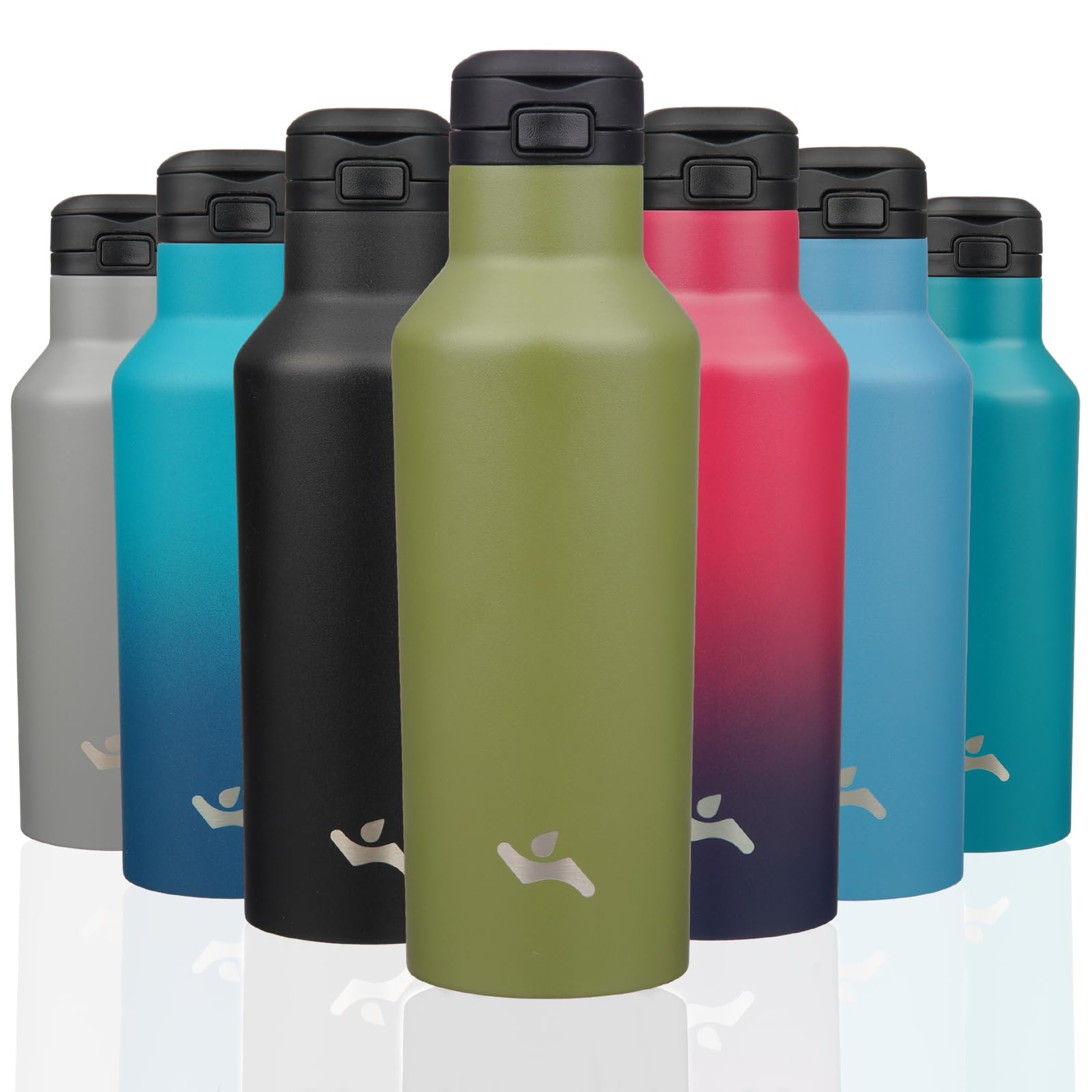 Insulated Water Bottle with Straw,17 OZ Double Wall Vacuum Stainless Steel Water Flask with 2 Lids,Forest Green