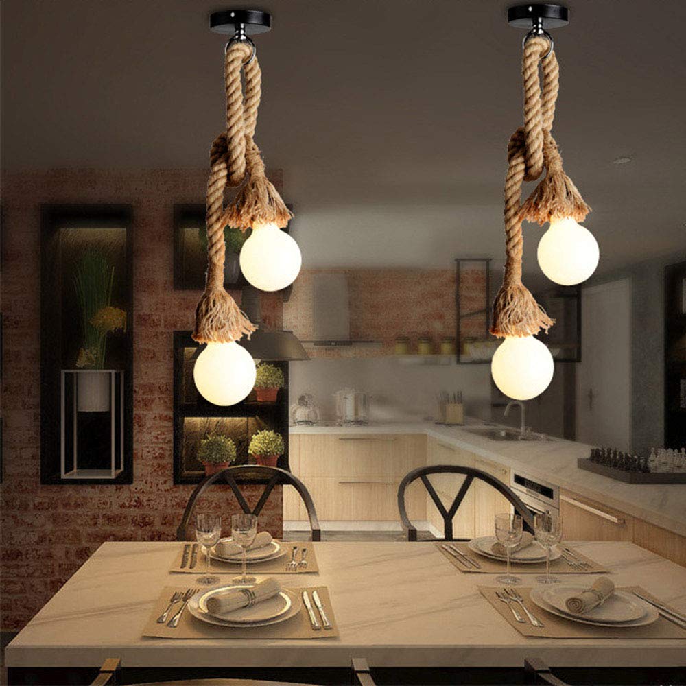 CHAOZAN 2 Heads Vintage Industrial Pendant Hemp Lamp Rope