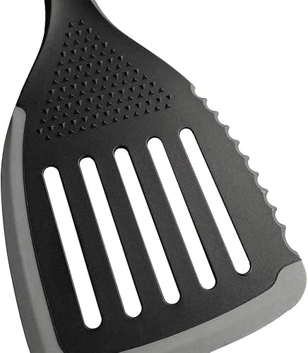 Miniatura 5 de EZ KITCHEN Gadgets de cocina de silicona ranurada Turner multifuncional resistente al calor Nylon utensilios de cocina con borde de silicona, gris y