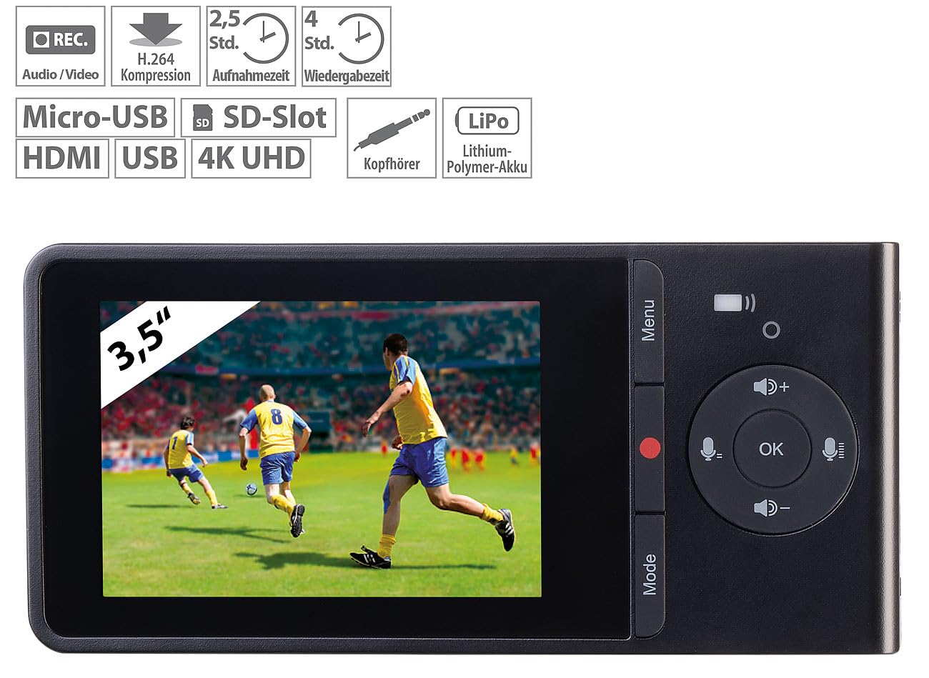 auvisio HDMI Recorder: 4K-HDMI-Video-Rekorder, Livestream, 3,5" / 8,9 cm Display, Akku, 60fps (Recorder 4K, Video, DVD)