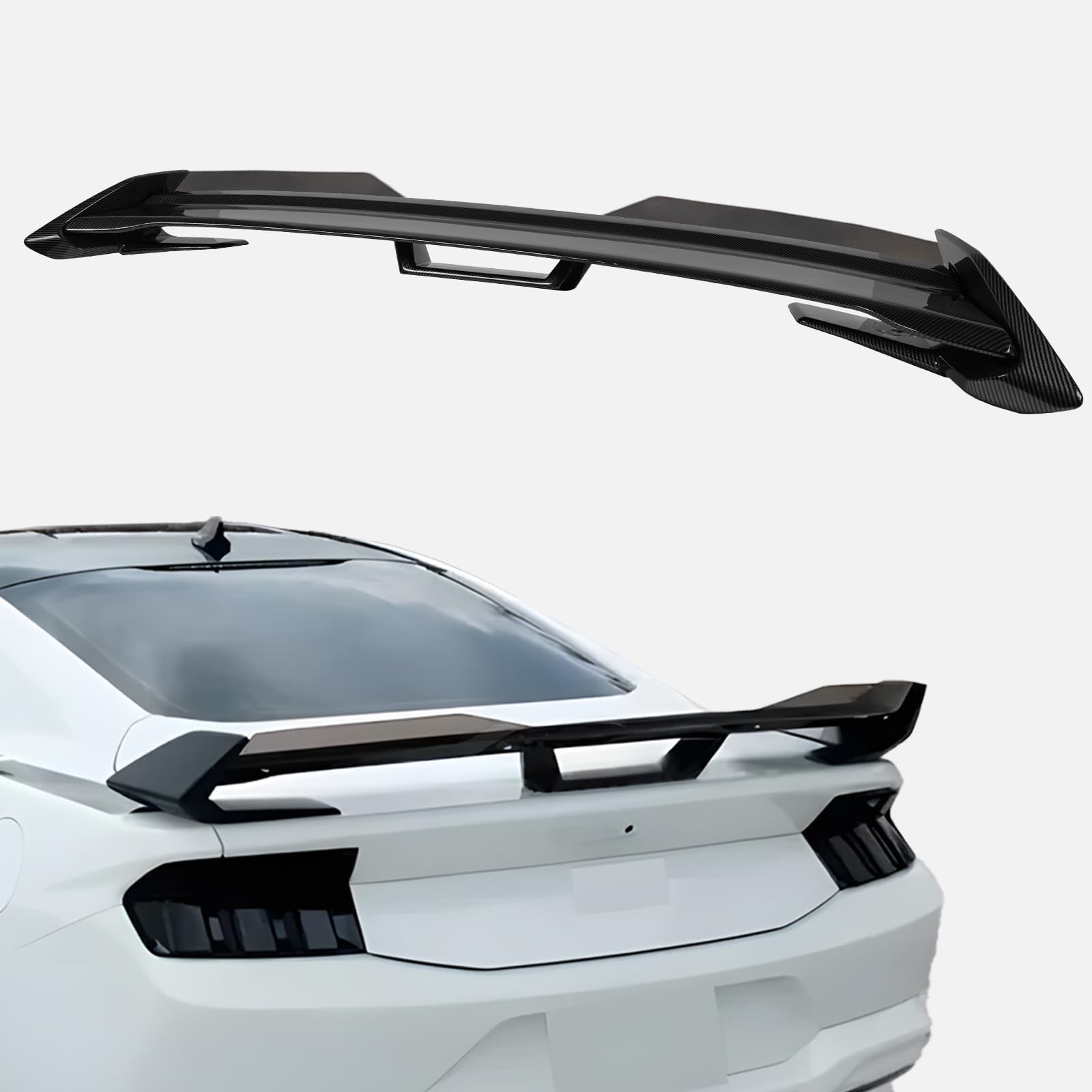 Photo 1 of Rear Wickerbill Spoiler Fit for 2024 2025 2026 Ford Mustang EcoBoost/Premium/7th Gen GT/ S650 Dark Horse Style + Wicker Bill Exterior Accessories, Carbon Fiber Look