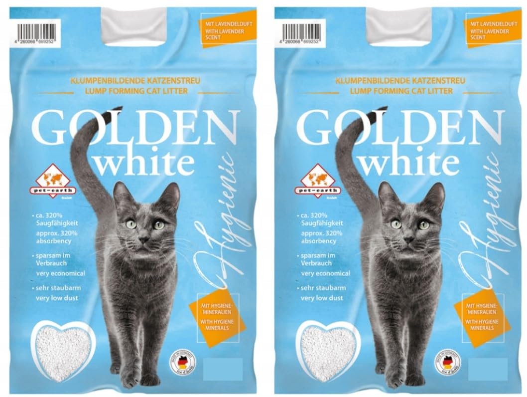 Golden Grey White, sabbia per lettiera per gatti al profumo di lavanda, 2 pezzi da 14 kg