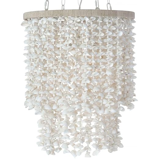 KOUBOO 1050056 Drum Clamrose Seashell Pendant Lamp, 18" x 18" x 22", White