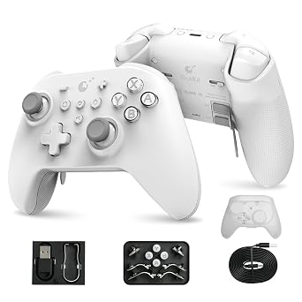 WeChip [No Drift] GuliKit KK3 Max Bluetooth Controller, Kingkong 3 Max Wireless Controller for Switch/Switch OLED, Hall Effect Joystick/Triggers, Maglev/Rotor/HD Vibration, Hyperlink Adapter White
