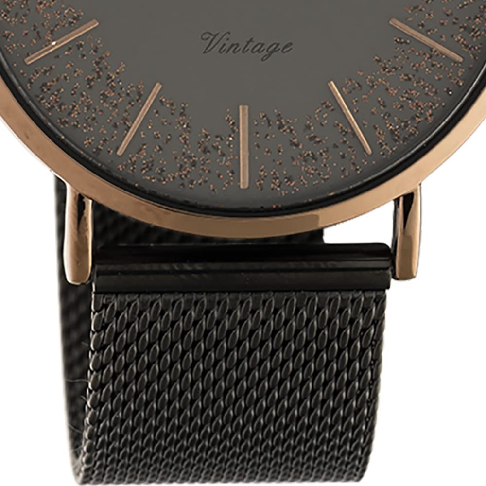 Oozoo Płaski zegarek damski w stylu vintage z metalową bransoletą ze stali nierdzewnej Glitter Line z błyszczącymi elementami w tarczy 40 mm