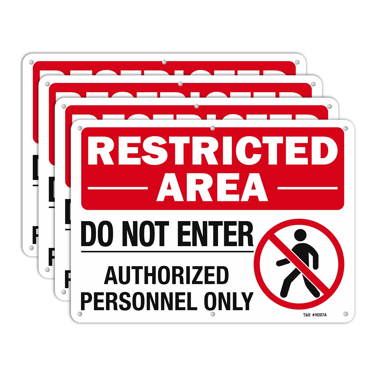 T&R Large Restricted Area Do Not Enter Authorized Personnel Only Sign - 4 Pack - 14 x 10 Inches Rust Free .040 Aluminum - UV Protected, Waterproof, Weatherproof and Fade Resistant - 6 Pre-drilled Holes