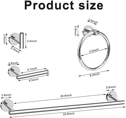 Miniatura 10 de Cilee Juego de 8 piezas de accesorios de baño negro mate y dorado cepillado, toalla de baño de 24 pulgadas + toallero + soporte de papel higiénico +