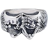 Gothic Ring Cool Evil Death Punk Rock Dark Accessories Rings Grunge Statement Adjustable Rings Expandable Skeleton Skull Heart Wing Cross Open Band Ring for Men Women Birthday Jewelry (Clown)