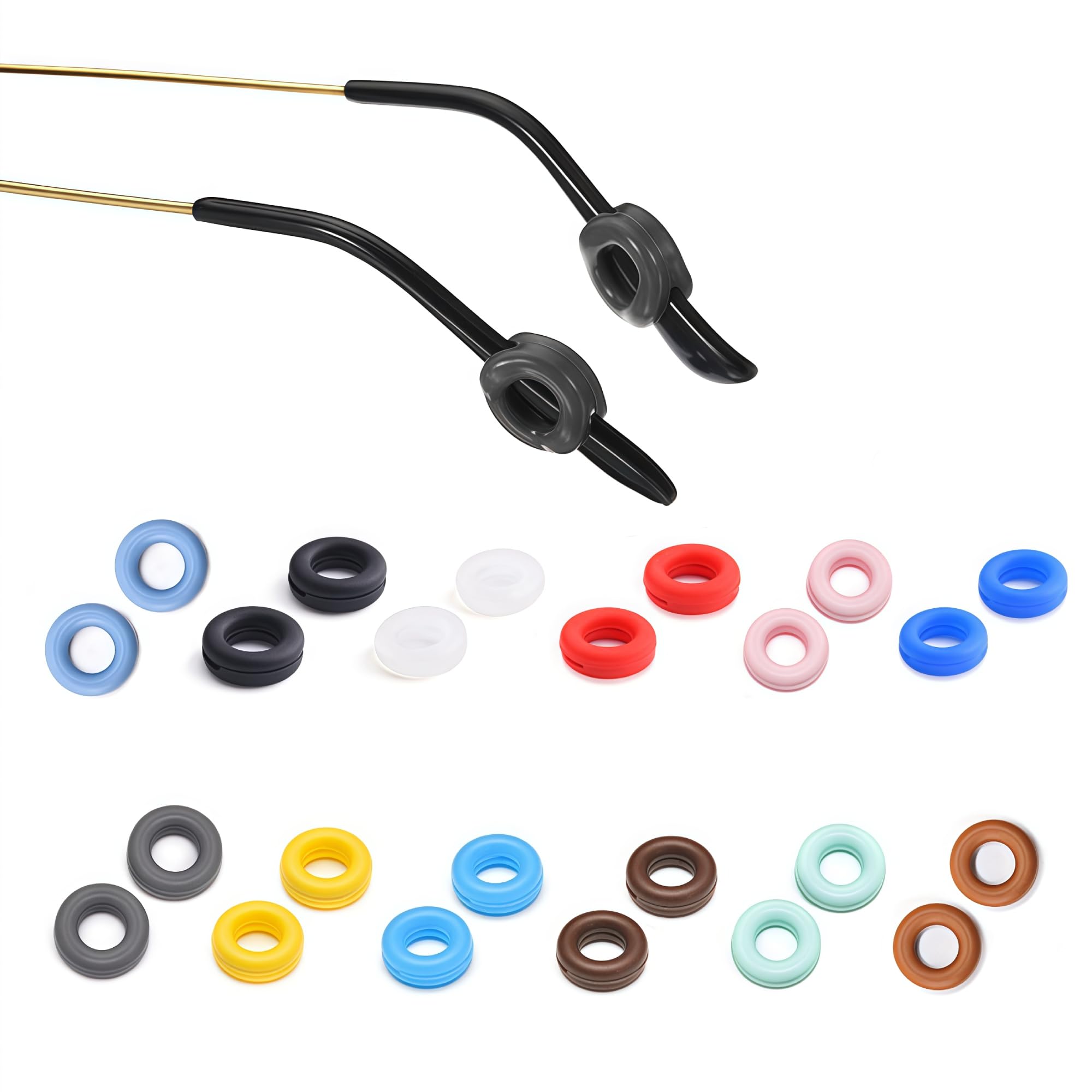 KWHSPKENG Eye Glasses Ear Grips, 12 Piece Silicone Anti-Slip Eyeglasses Grip for Behind the Ear, Round Eyewear Retainer Fit Most Glasses