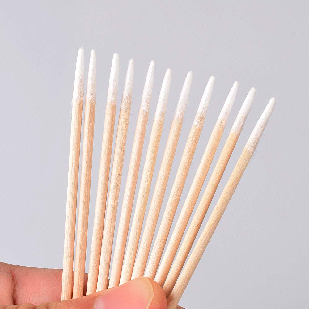 500 tamponi di cotone appuntiti, piccoli tamponi di cotone, manico in legno, per tatuaggio, sopracciglia, bellezza, trucco, unghie