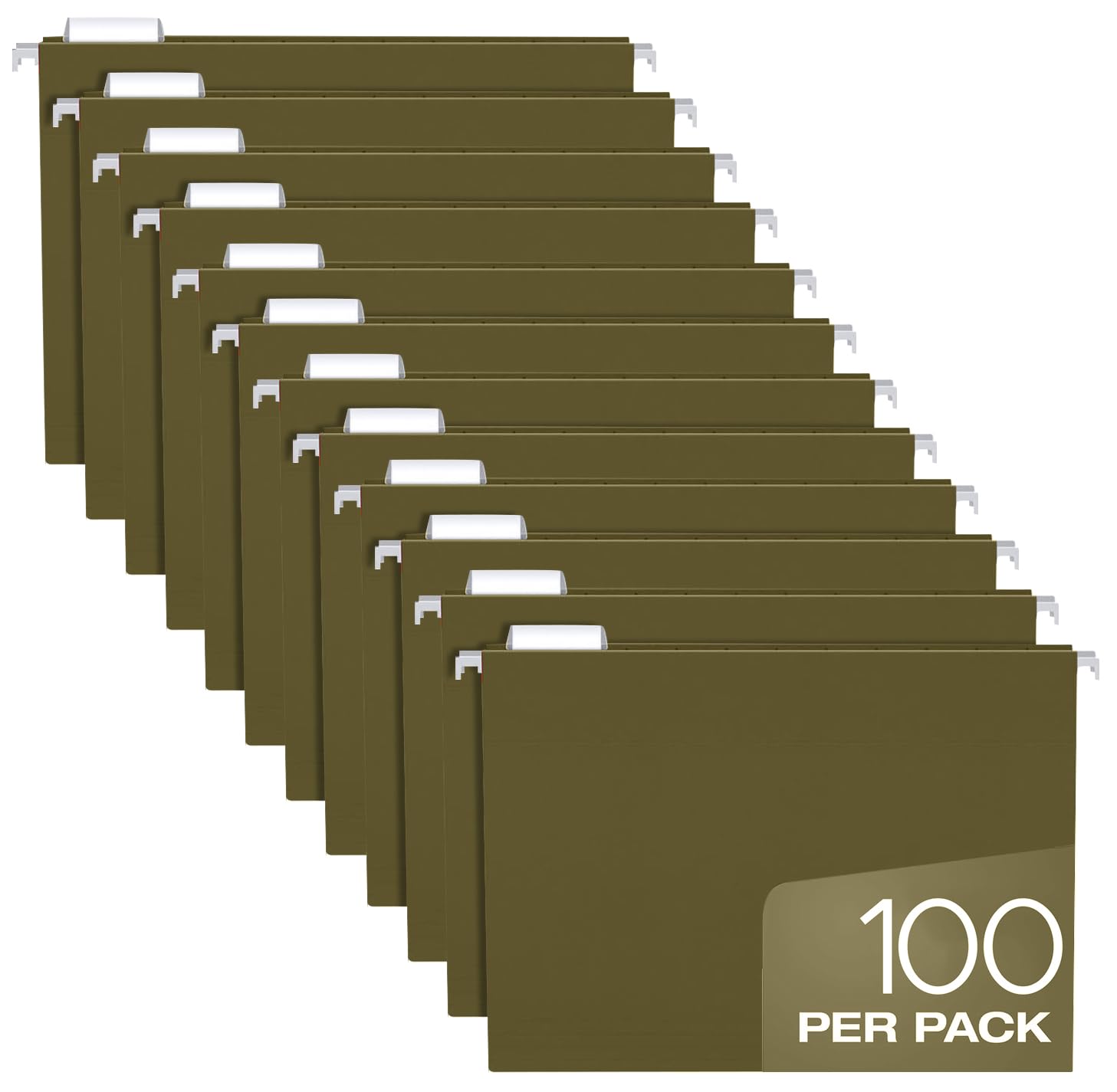 Pendaflex Hanging File Folders Letter Size - 100 Pack of Green File Folders - 1/5 Cut Tabs - Adjustable Tabs - Bulk File Folders for Filing Cabinet with Tabs - Manilla File Folders 8.5 X 11