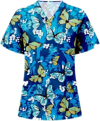OIOLOYJM Printed Scrub Tops Women V Neck Short Sleeve Plus Size Scrubs for Womens Nursing Uniforms Shirts with Pockets