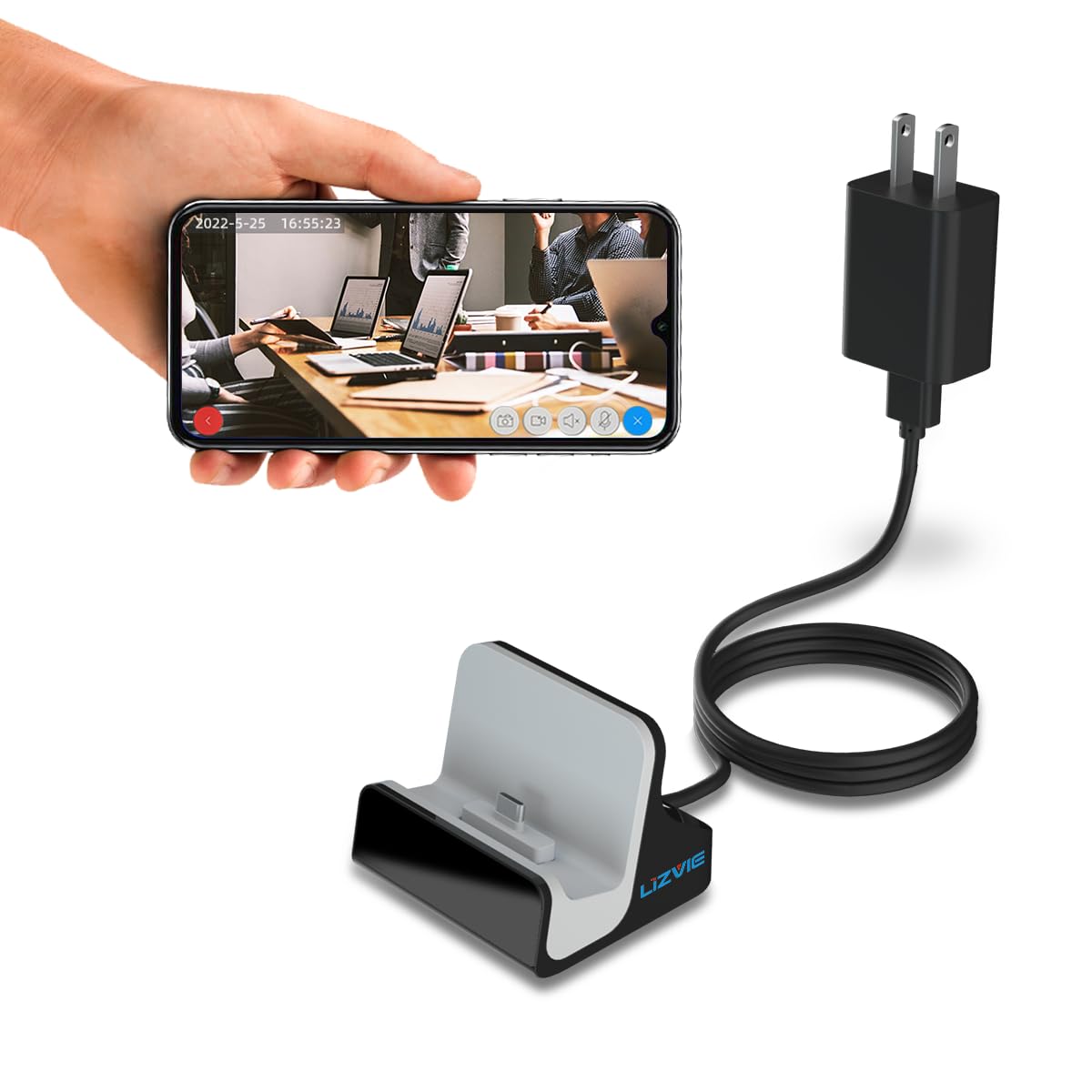 LIZVIE 2 4G Wireless Spy Camera USB-C Charger Dock with 1080P Night Vision App Control Motion Detection