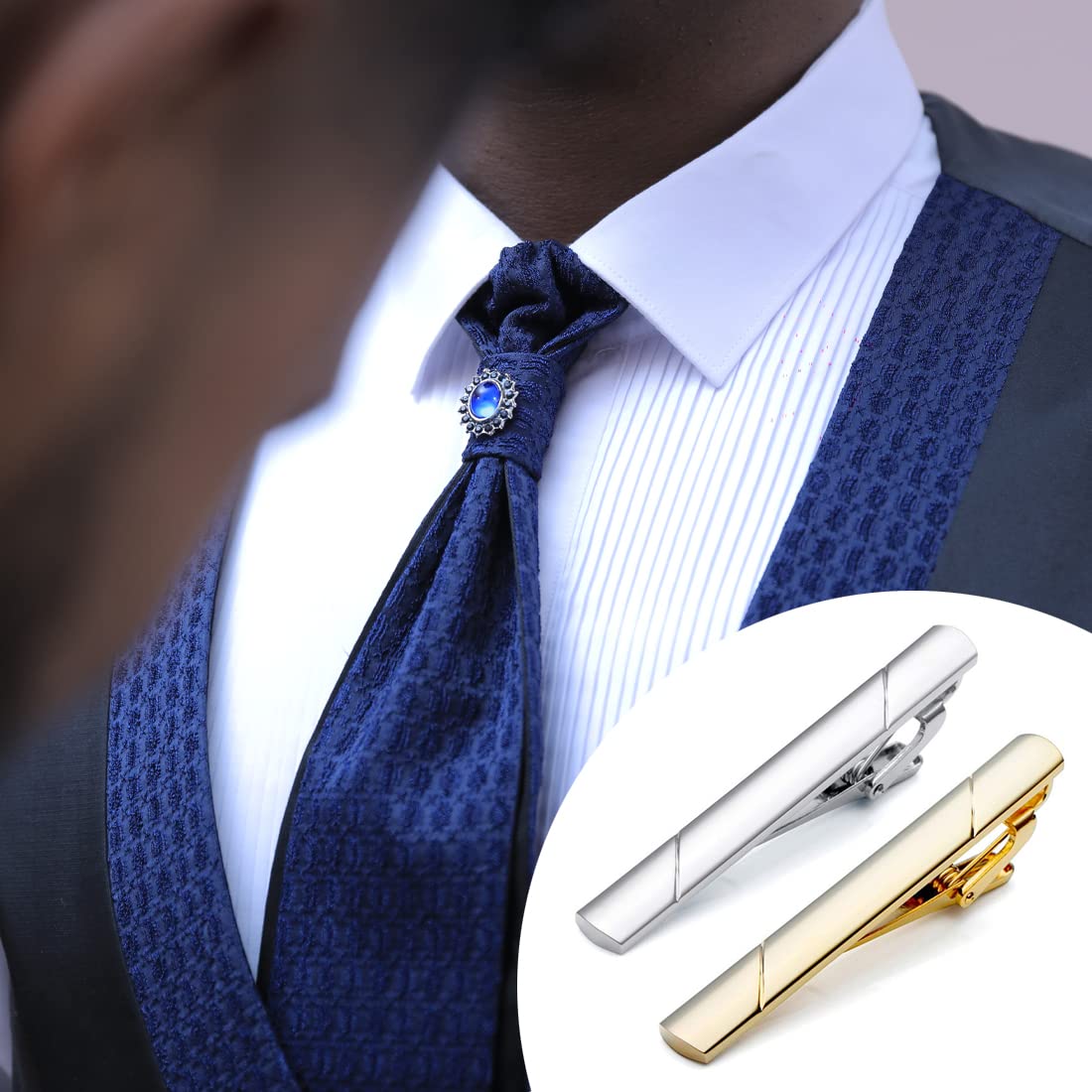 2pcs fermacravatta per uomo fermacravatta in metallo rame classico per San Valentino, Natale, matrimonio affari bar e vita quotidiana (oro, argento)