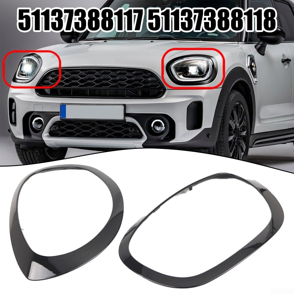 Eawfgtuw Anello di ricambio nero per faro anteriore compatibile con Mini Cooper F60 F61 Countryman Cornice anteriore esterna Shell decorativo di ricambio 2017-2023 51137388117 51137388118