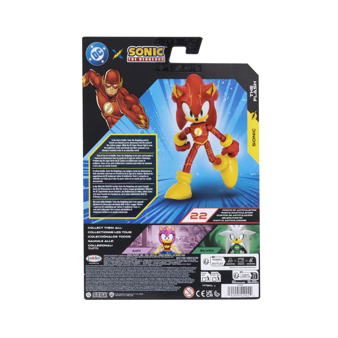 Figurka akcji DC x Sonic the Hedgehog jako Flash, 5" / 13 cm, oficjalna licencja Jakks Pacific, niezwykle szczegółowa i wyprofilowana konstrukcja, opakowanie kolekcjonerskie