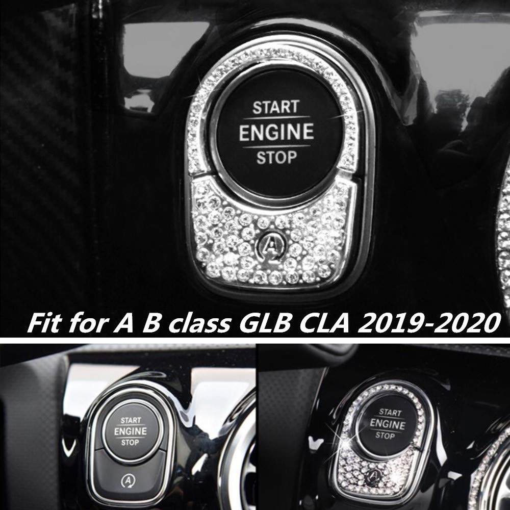 NIUHURU Car Interior Trim Bling Bling Accessories Rhinestone Decals Ignition Start Button Decorative Cover Sticker fit for Mercedes Benz A B class GLB CLA Class 2019 2020