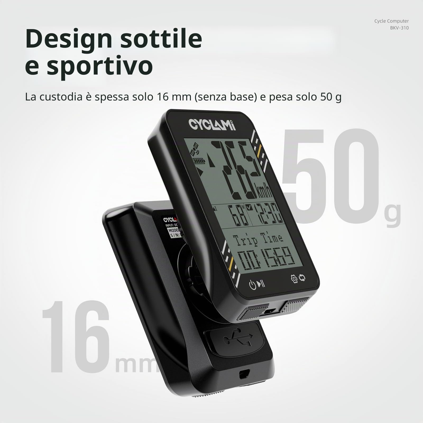 Computer da bicicletta wireless - Tachimetro GPS a 5 satelliti e contachilometri - Display da 2,4", facile da leggere anche sotto il sole - Durata della batteria 20 ore - Impermeabile IPX7