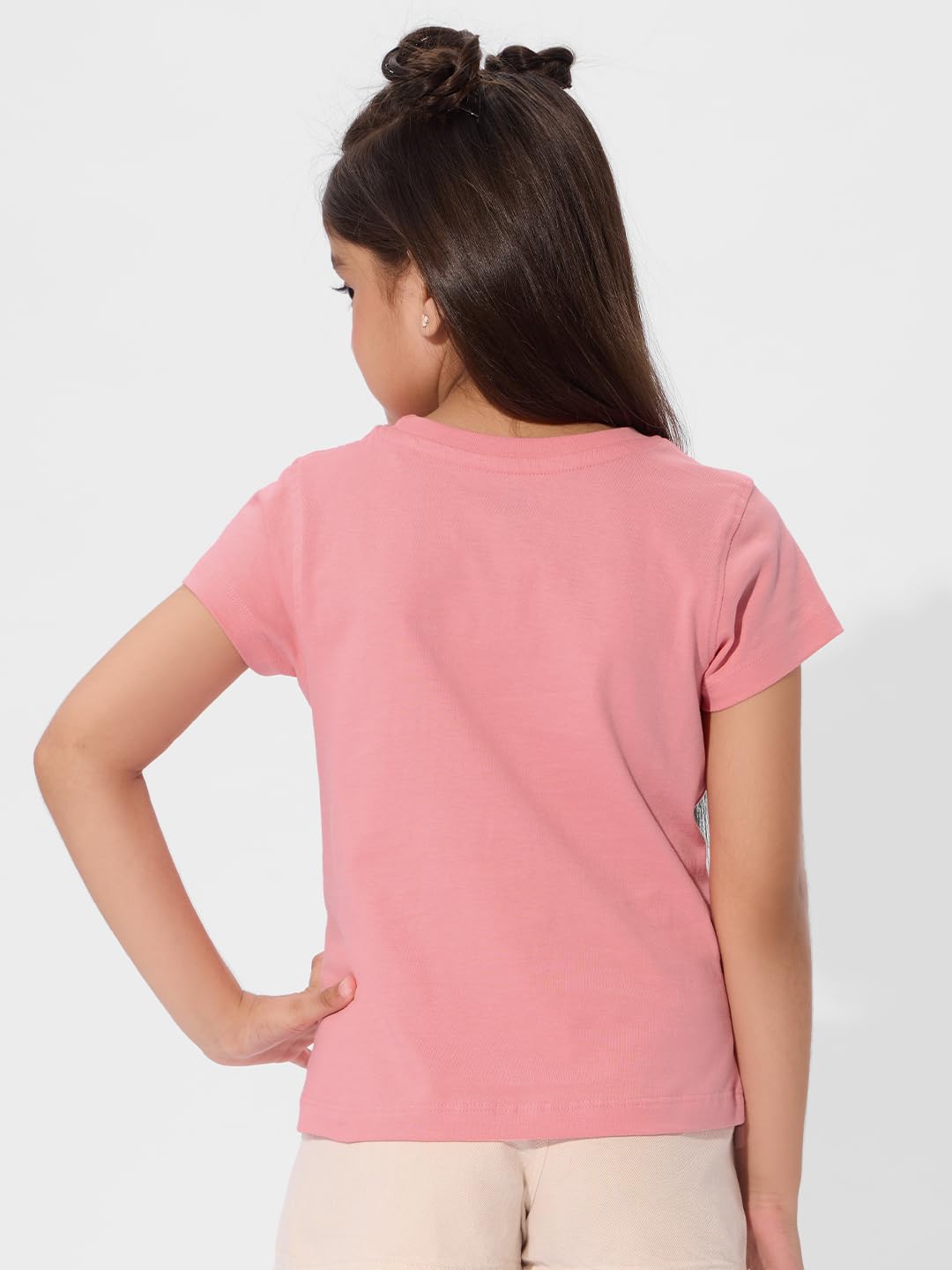 The Souled Store Garfield - Camiseta de manga corta para niña, diseño floral, cuello redondo, estampado gráfico rosa, ajuste normal, algodón