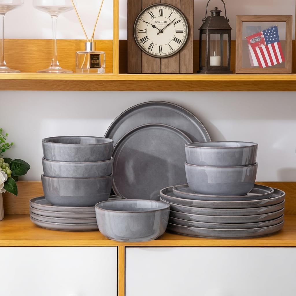 AmorArc Stoneware Dinnerware Sets,Round Reactive Ceramic Plates and Bowls Sets,Highly Scrath Resistant | Dishwasher & Microwave Safe Dishes,Service for 4 (12pc)