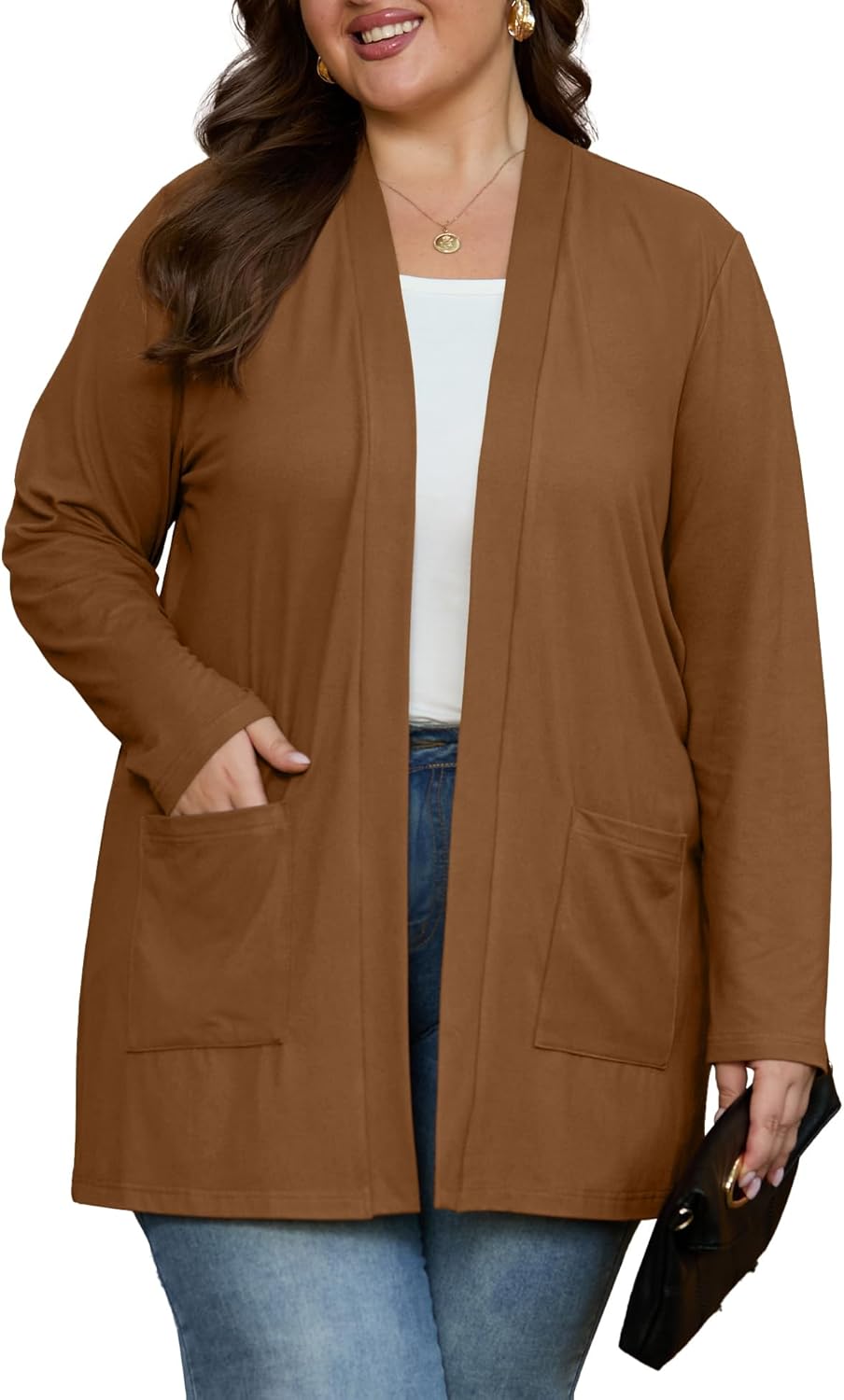 OLRIK Plus Size Lightweight Cardigan for Women 2026 Spring with Pockets Long Sleeve Casual Jacket Open Front Cover Ups - Image 2
