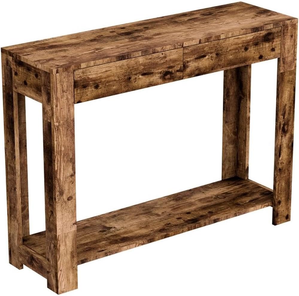 Pemberly Row Console Table, 40" L x 12" W x 30" H, Engineered Wood, Brown Reclaimed Wood Finish, 2-Drawers 1-Shelf, Sturdy Contemporary Modern Entryway Table for Home Decor