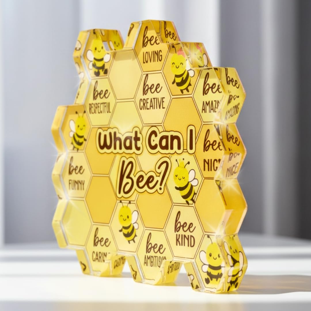 Bee Gifts for Women, Inspirational Acrylic Bee Decor Sign, Bees Themed Motivational Desk Decor Gifts for Bee Lovers, Teacher, Friend, Coworkers, Positive Birthday Gifts for Women Who Have Everything