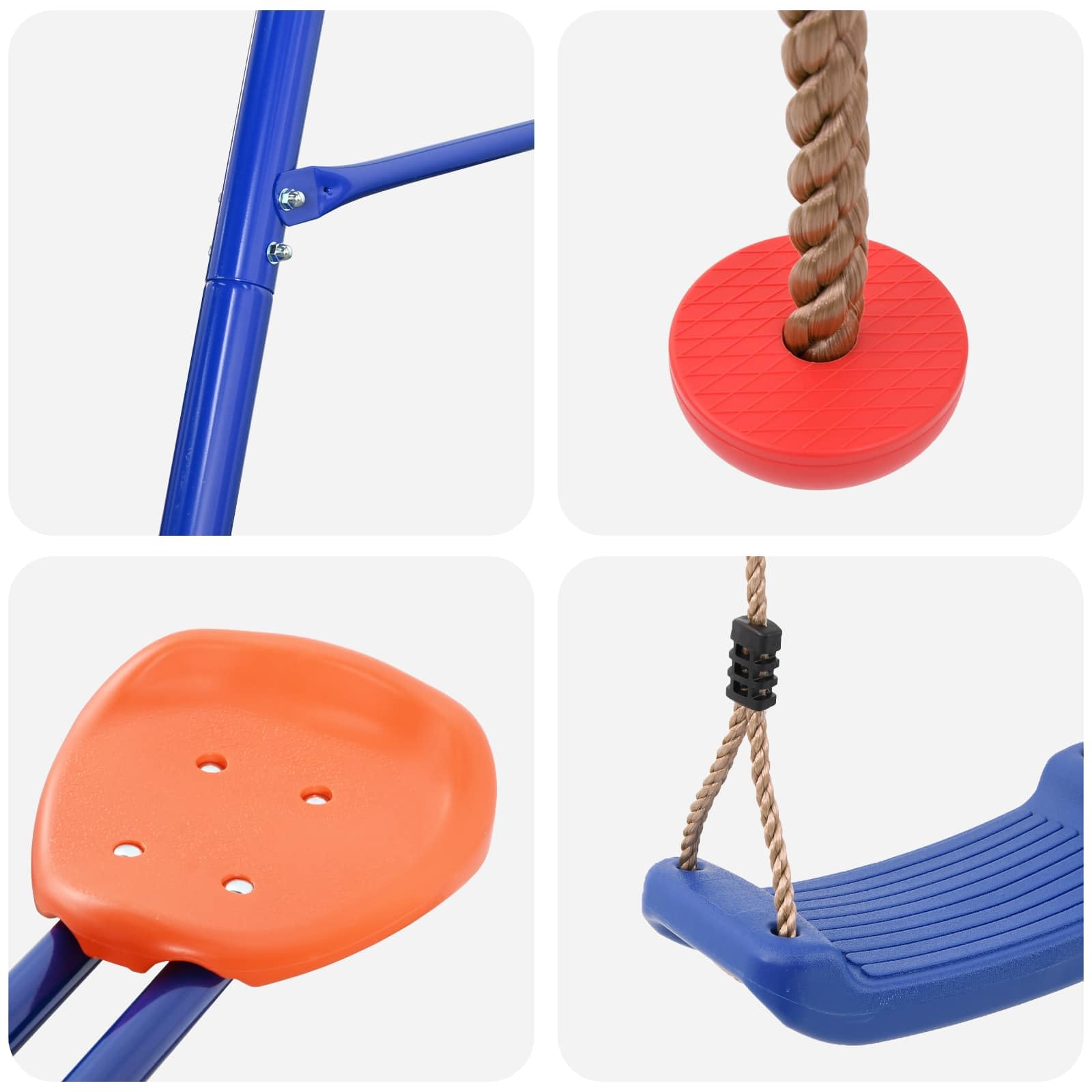 Set di altalena per esterni, multicolore, 330 x 185 x 185 cm, in acciaio e polietilene, con sedile regolabile, per bambini da 3 a 10 anni, resistente alle intemperie, robusto