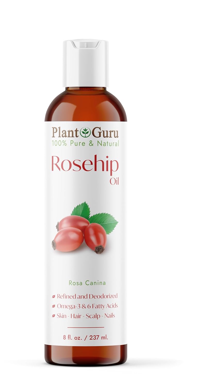 Plant Guru Rosehip Oil Refined 8 fl. oz. – Cold Pressed, 100% Pure & Natural Carrier for Skin, Face, Body, and Hair Moisturizing. Great for DIY Creams, Lotions, and Lip Balms