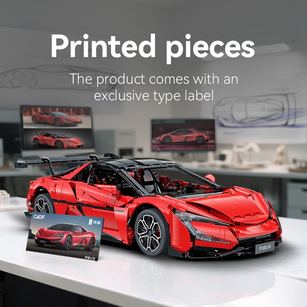 CaDA Master Yangwang U9 Super Car Brick Set, C64011W 1:8 Sports Car Building Block Kit with U-Turn Function, Dancing Building Block Model for Adults Collectors (3671PCS)