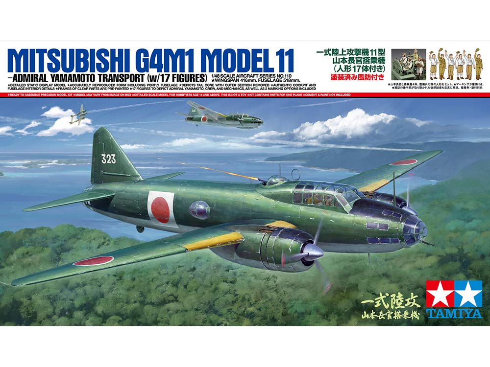 Tamiya 300061110 - Modellino di Aereo d'attacco Mitsubishi G4M1 della seconda Guerra Mondiale, Modello 11 (17), in Scala 1:48