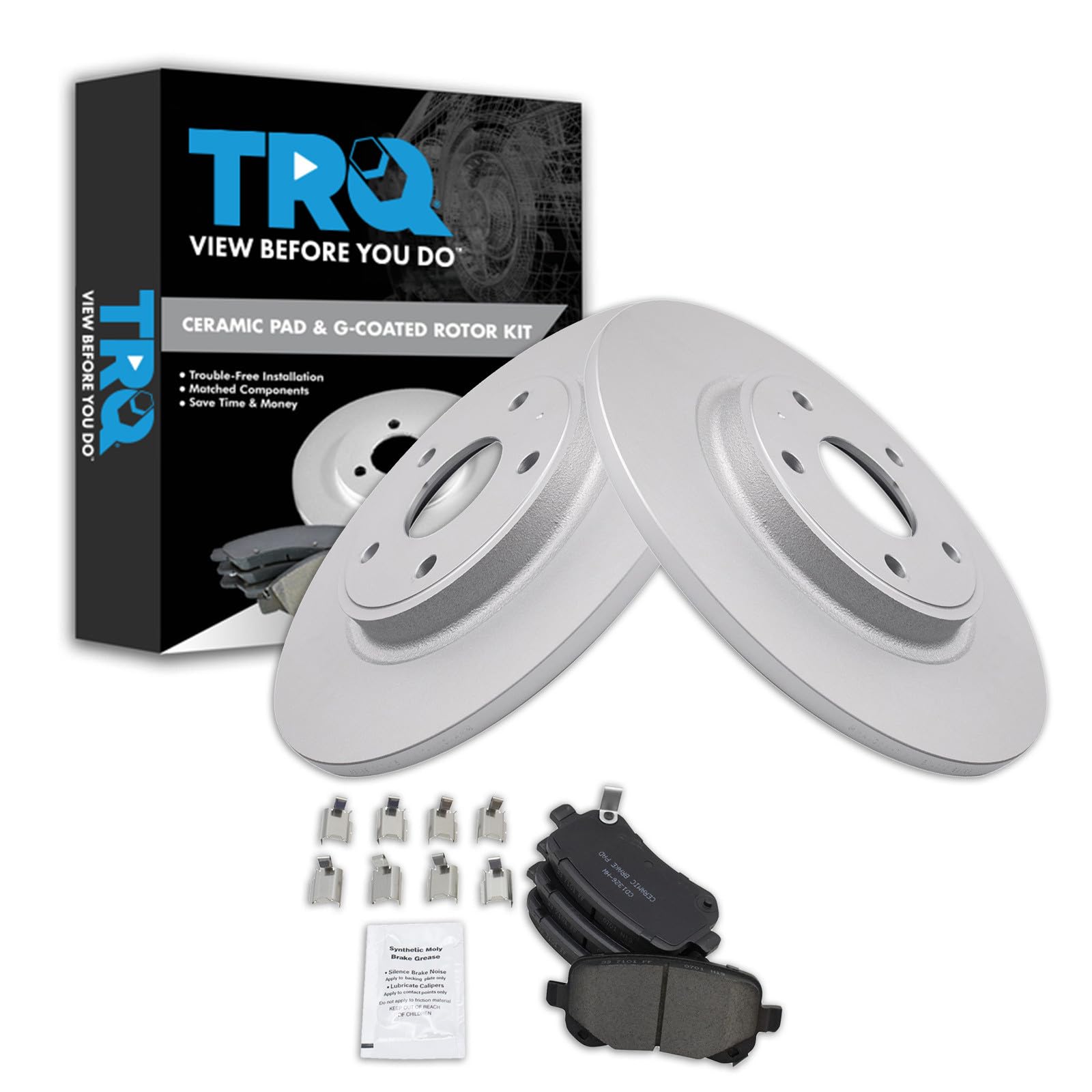 TRQ Rear Brake Pad and Rotor Set Ceramic Coated Rotors