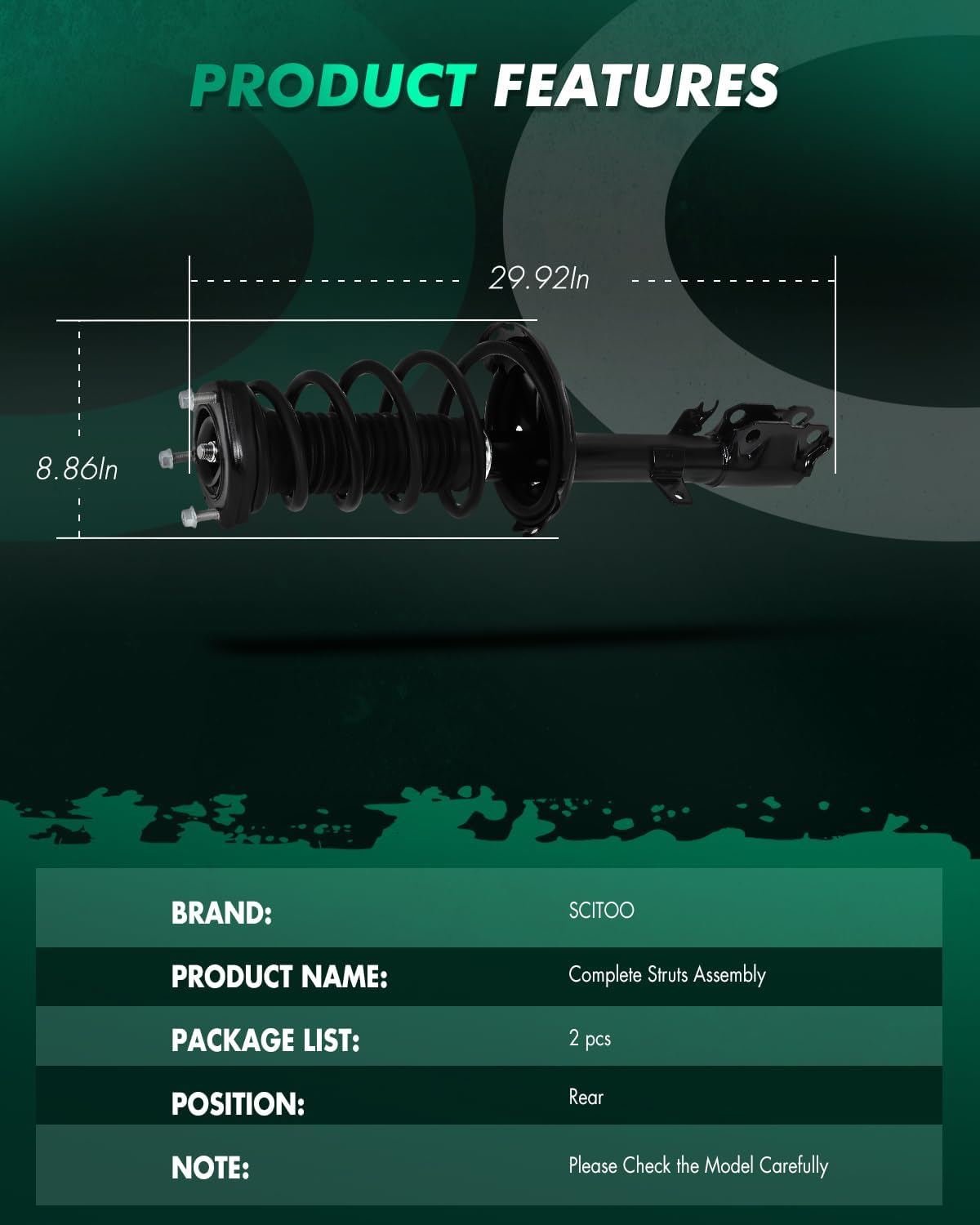 SCITOO Rear Complete Struts Assembly Shock Absorber for Lexus RX350 2008-2009 Automotive Replacement Struts 172764 172763 - Set of 2