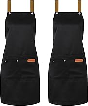 2 Pack Kitchen Apron for Women - Adjustable Cooking Apron with Pockets, Unisex Canvas Waterproof Apron Chef Bakers Apron for Home Kitchen, Restaurant