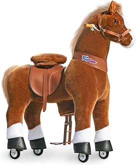 Large Horse Ride on Pony for Kids Riding Horse Rocking Horse (with Brake/42.5" Height/Size 5 for Age 7-12) Ride-on Animals Plush Pony Toys No Electricity Brown Ux524